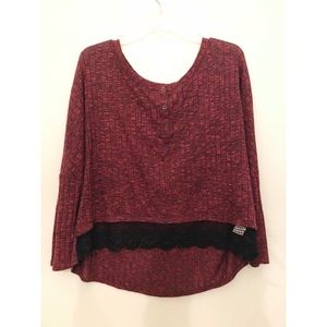 Maroon Shirt with Lace Detail